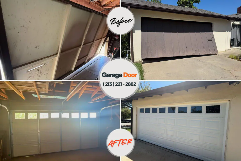 Before and after: garage door repair Lakes of the Four Seasons, IN